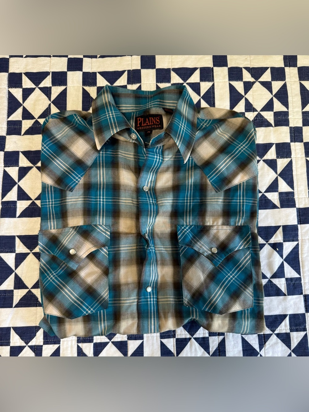 Plains Western Wear Men's Teal Plaid Button-Down Shirt